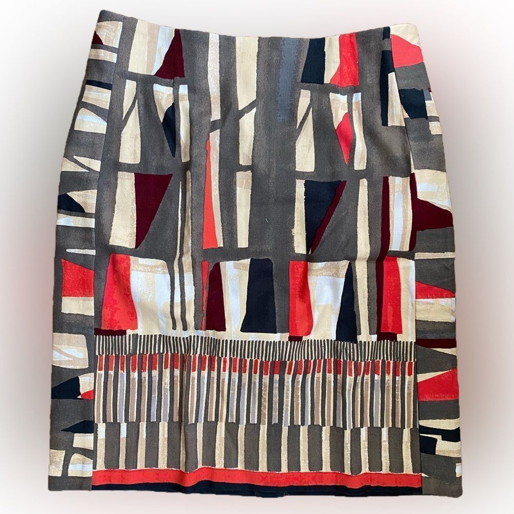 Nic +Zoe Geometric Print Skirt - 4 orange /gray print , cotton spandex